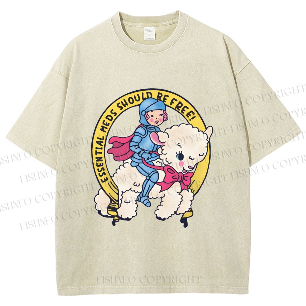 Unisex Female Warrior Sheep Printed Washed Tee