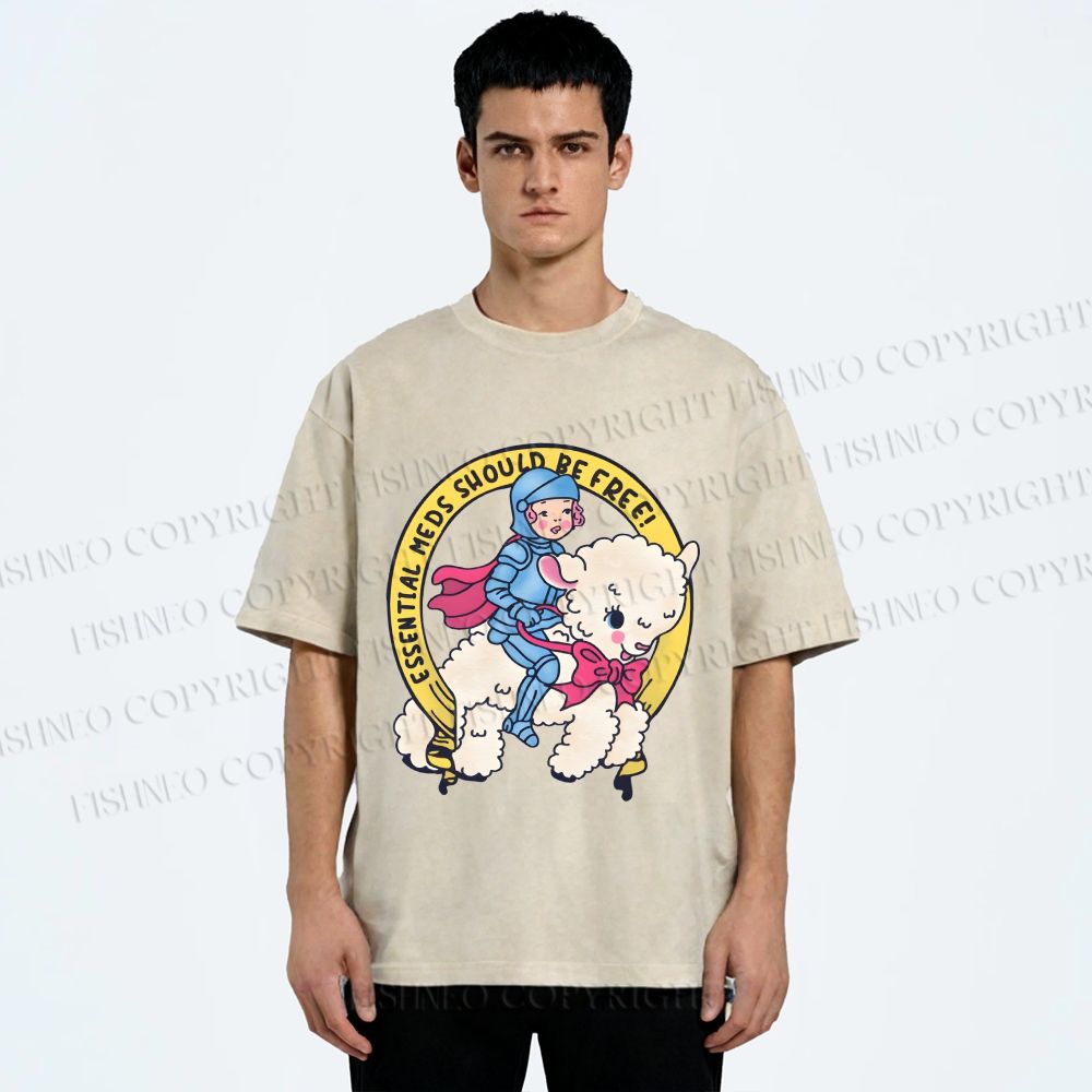 Unisex Female Warrior Sheep Printed Washed Tee