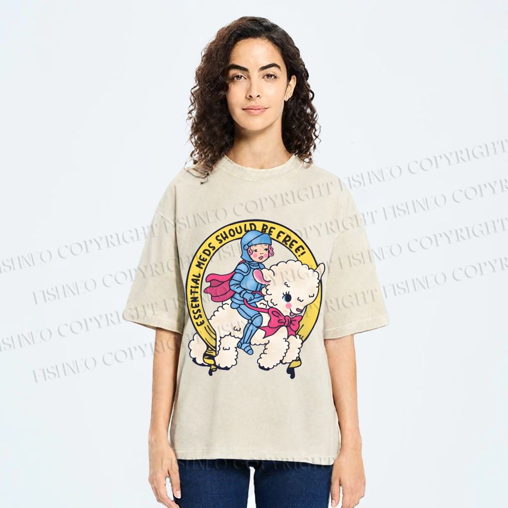 Unisex Female Warrior Sheep Printed Washed Tee