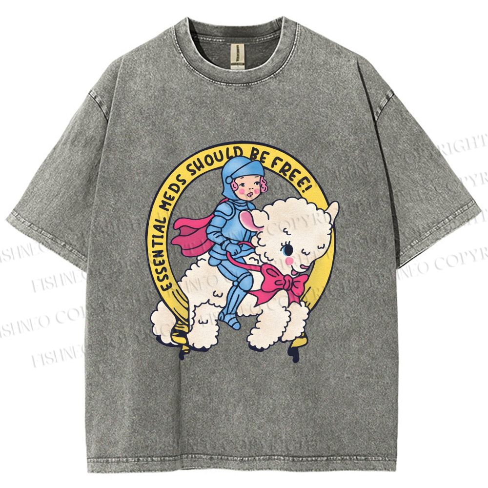 Unisex Female Warrior Sheep Printed Washed Tee