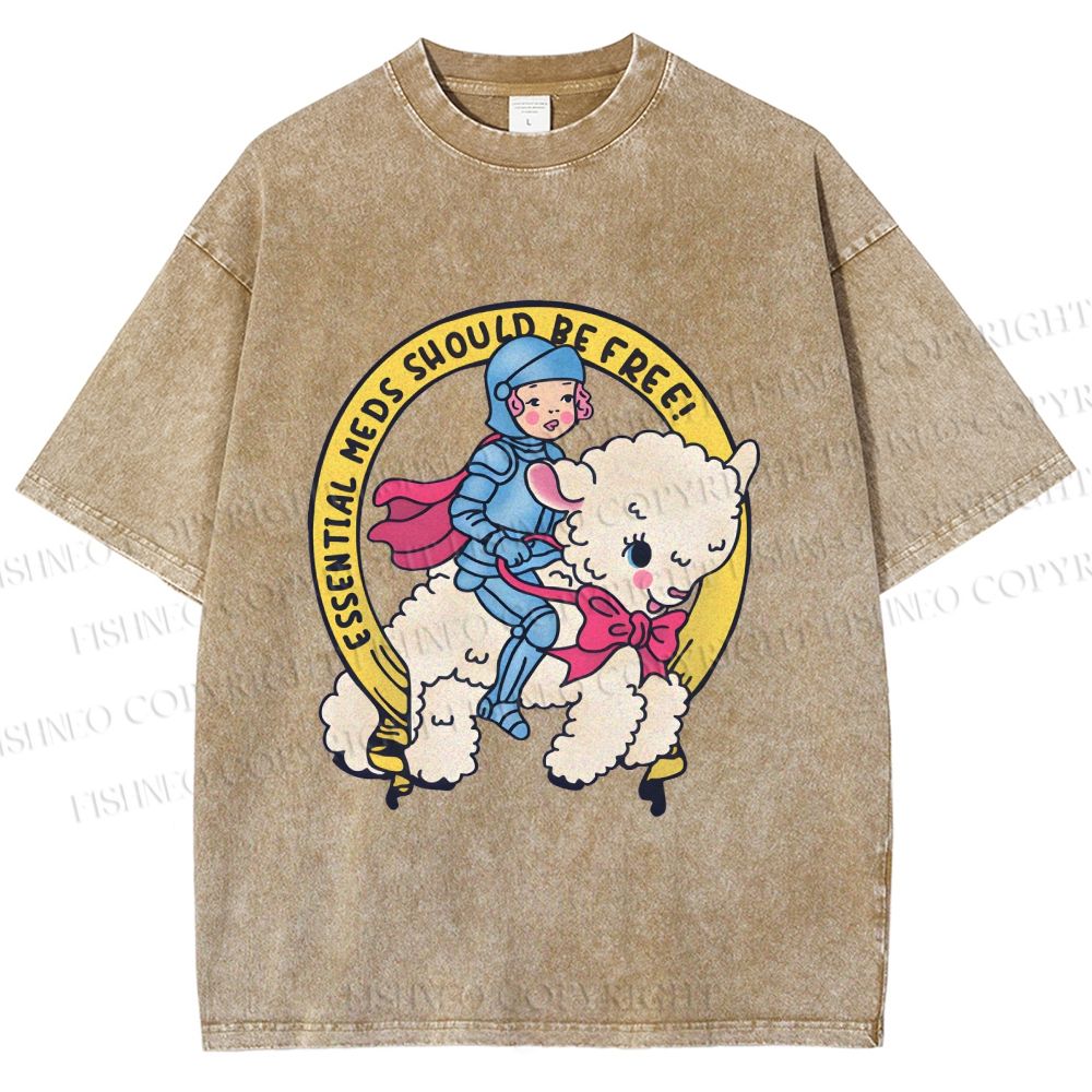 Unisex Female Warrior Sheep Printed Washed Tee
