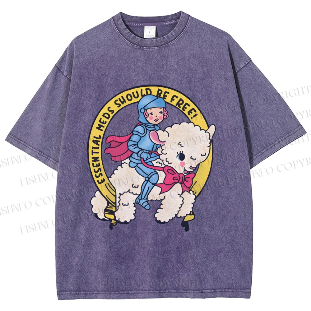 Unisex Female Warrior Sheep Printed Washed Tee