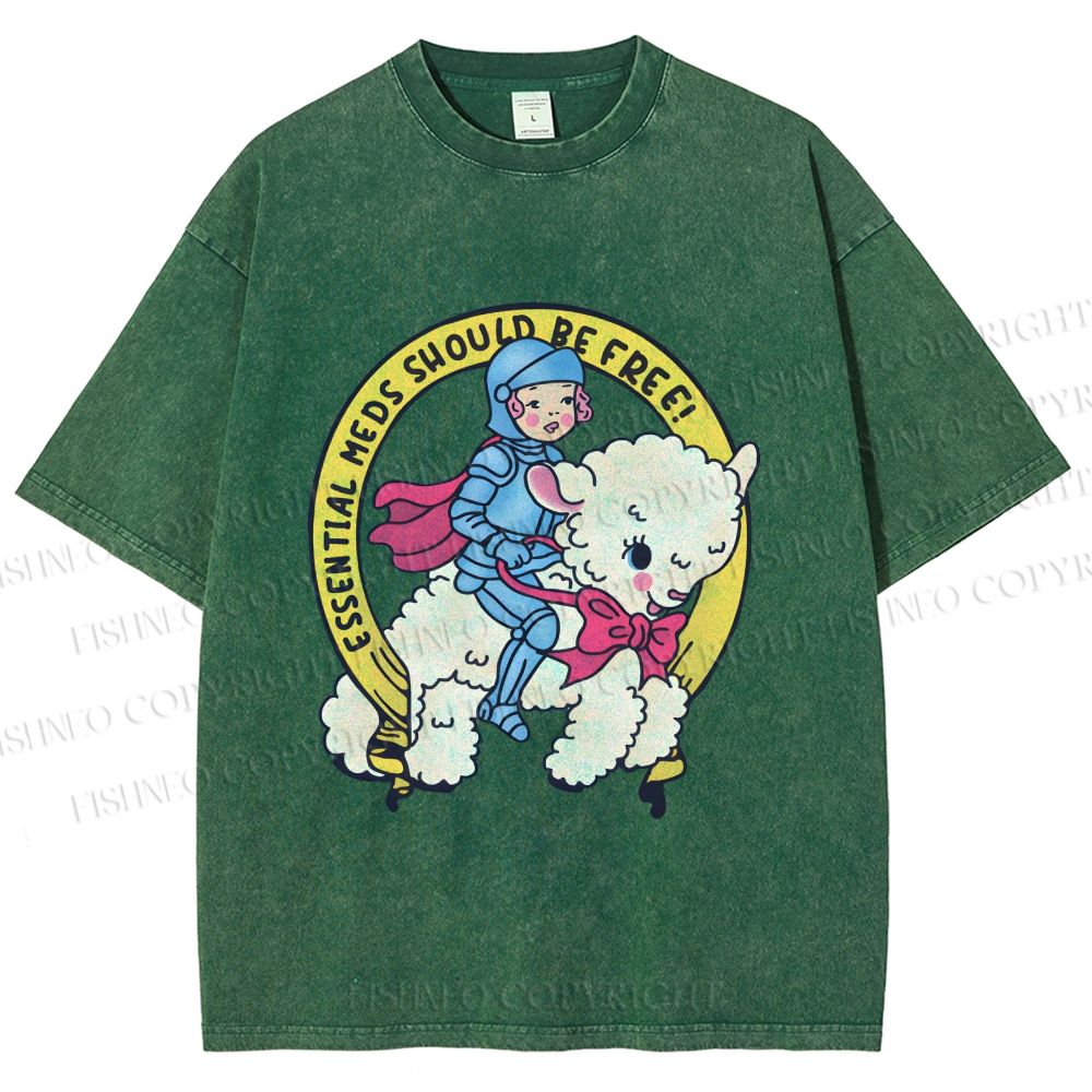 Unisex Female Warrior Sheep Printed Washed Tee
