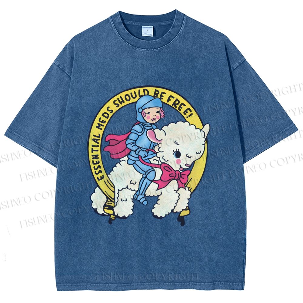 Unisex Female Warrior Sheep Printed Washed Tee