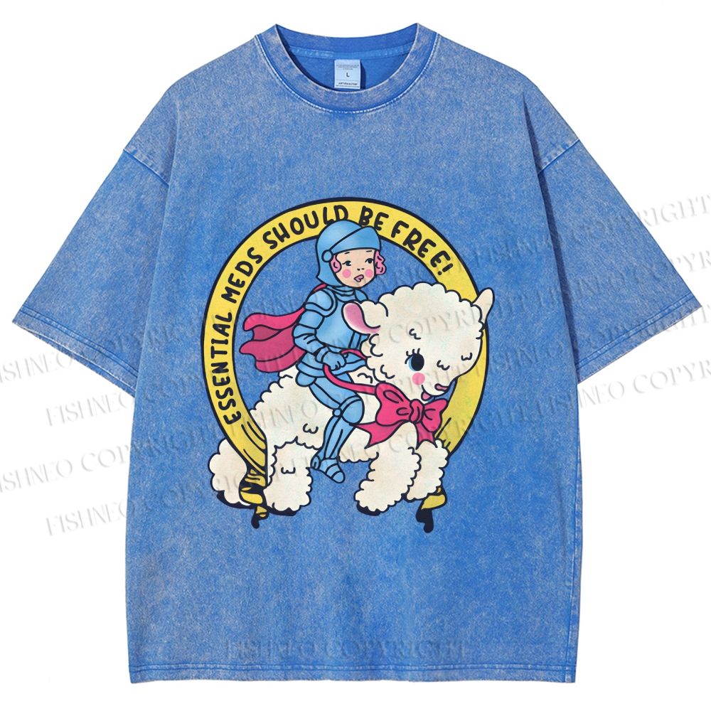 Unisex Female Warrior Sheep Printed Washed Tee