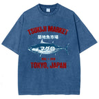 Tsukiji Market Tuna Fish Tokyo Japan Vintage Wash Japanese Design T-Shirt