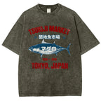 Tsukiji Market Tuna Fish Tokyo Japan Vintage Wash Japanese Design T-Shirt