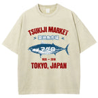 Tsukiji Market Tuna Fish Tokyo Japan Vintage Wash Japanese Design T-Shirt