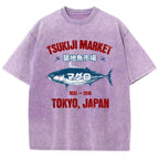 Tsukiji Market Tuna Fish Tokyo Japan Vintage Wash Japanese Design T-Shirt