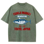 Tsukiji Market Tuna Fish Tokyo Japan Vintage Wash Japanese Design T-Shirt