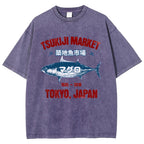 Tsukiji Market Tuna Fish Tokyo Japan Vintage Wash Japanese Design T-Shirt