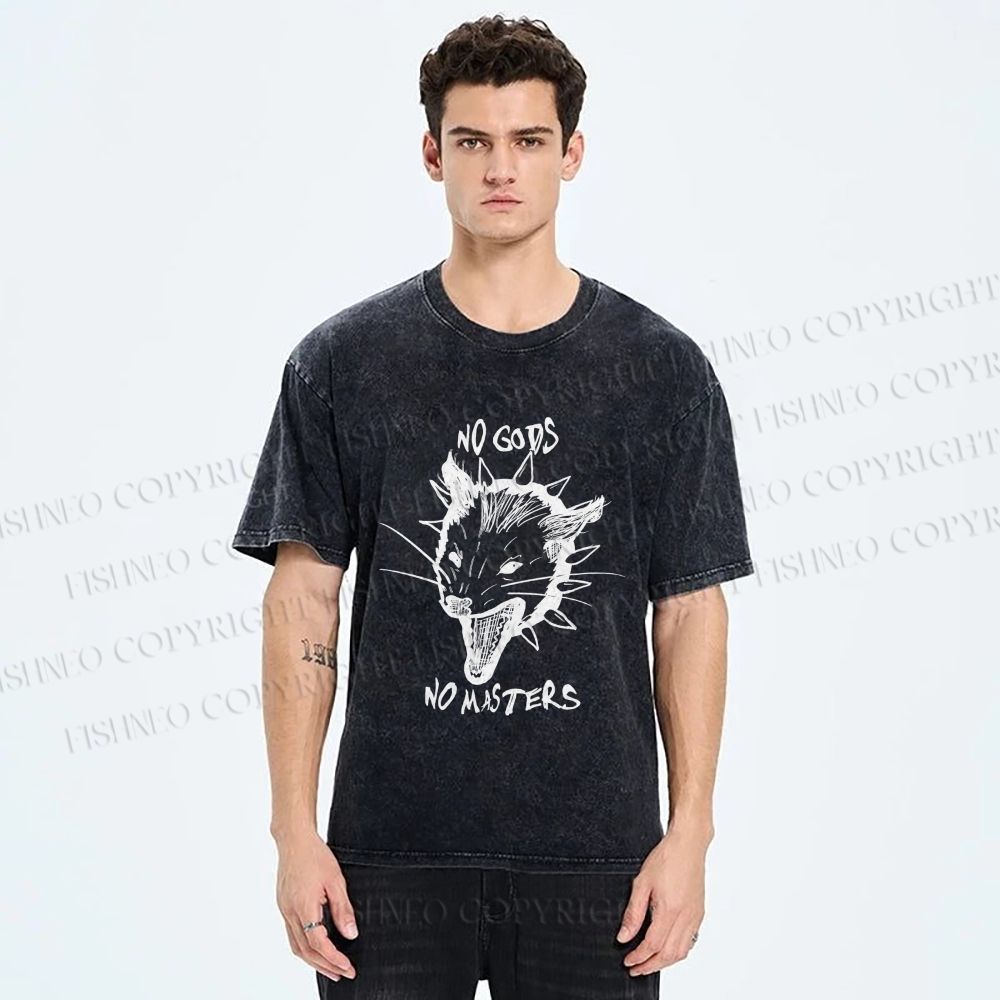Unisex Silly Opossum Screaming No Gods No Maters Printed Washed Tee