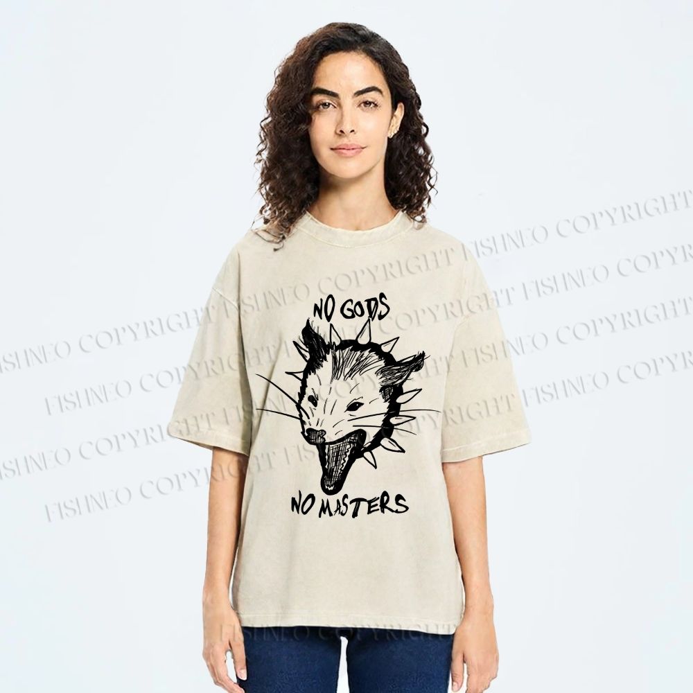 Unisex Silly Opossum Screaming No Gods No Maters Printed Washed Tee