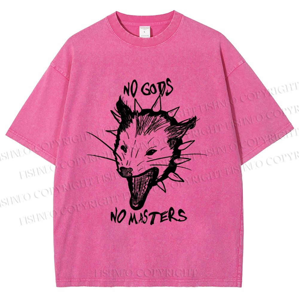 Unisex Silly Opossum Screaming No Gods No Maters Printed Washed Tee