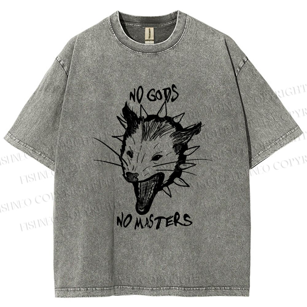 Unisex Silly Opossum Screaming No Gods No Maters Printed Washed Tee