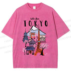 Unisex Mount Fuji Graffiti Japanese Tokyo Printed Washed Tee