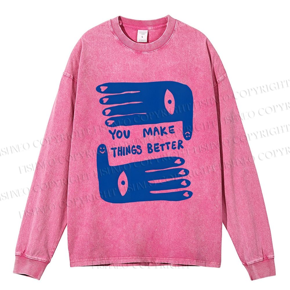 Unisex Casual Washed Artistic Palm Eyes Printed Long Sleeve T-shirt