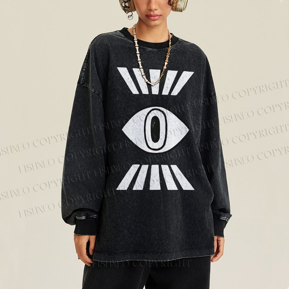 Unisex Casual Washed Eyes Printed Long Sleeve T-shirt