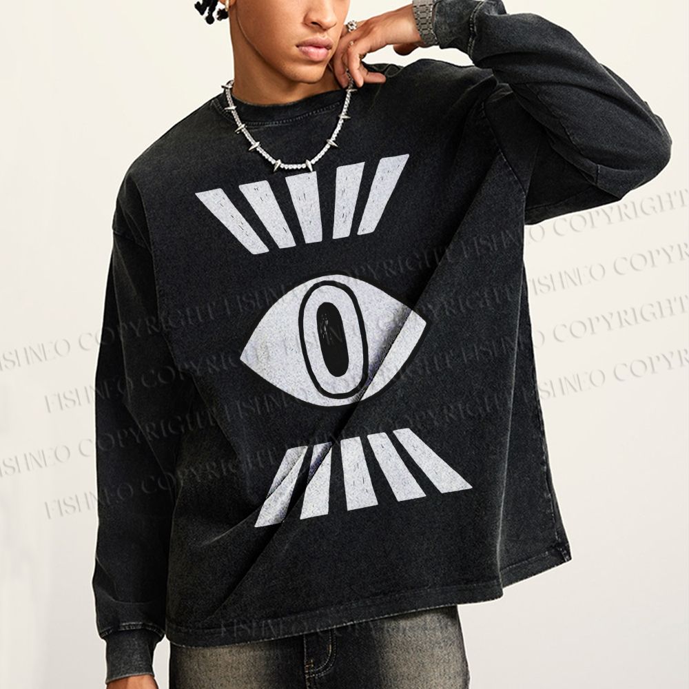 Unisex Casual Washed Eyes Printed Long Sleeve T-shirt
