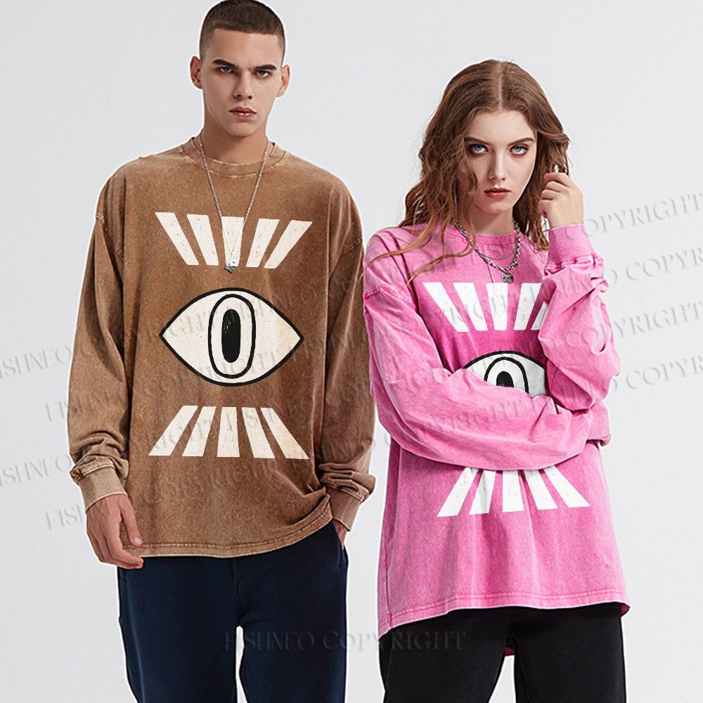 Unisex Casual Washed Eyes Printed Long Sleeve T-shirt