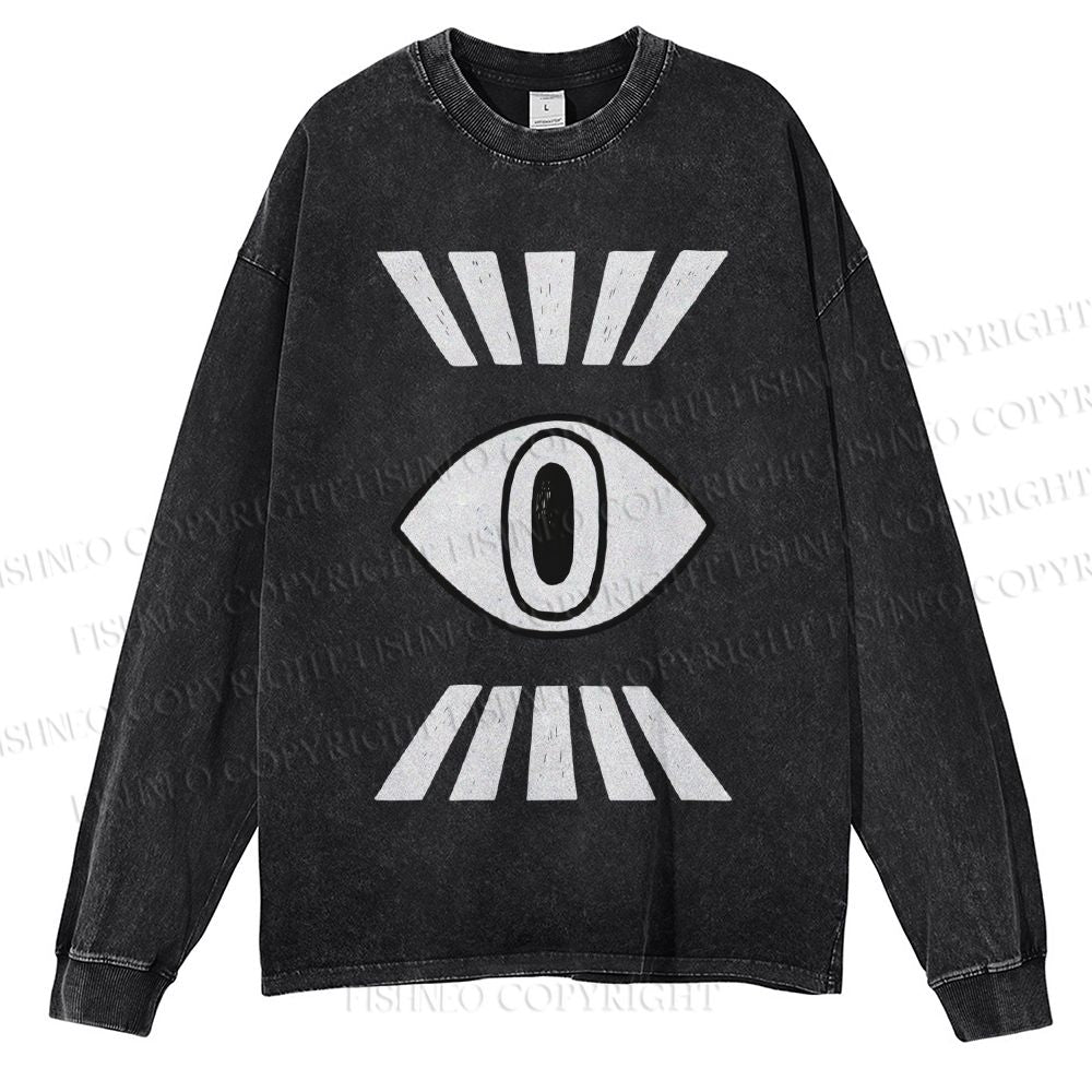Unisex Casual Washed Eyes Printed Long Sleeve T-shirt