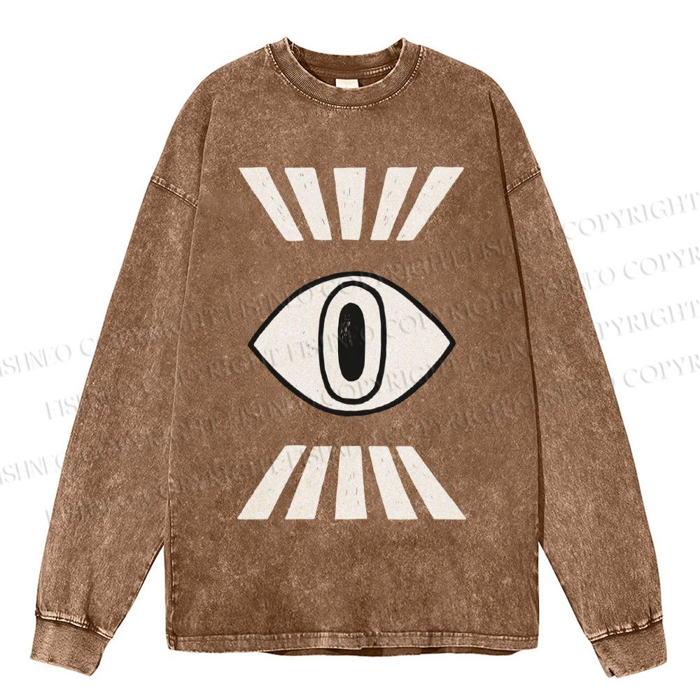 Unisex Casual Washed Eyes Printed Long Sleeve T-shirt