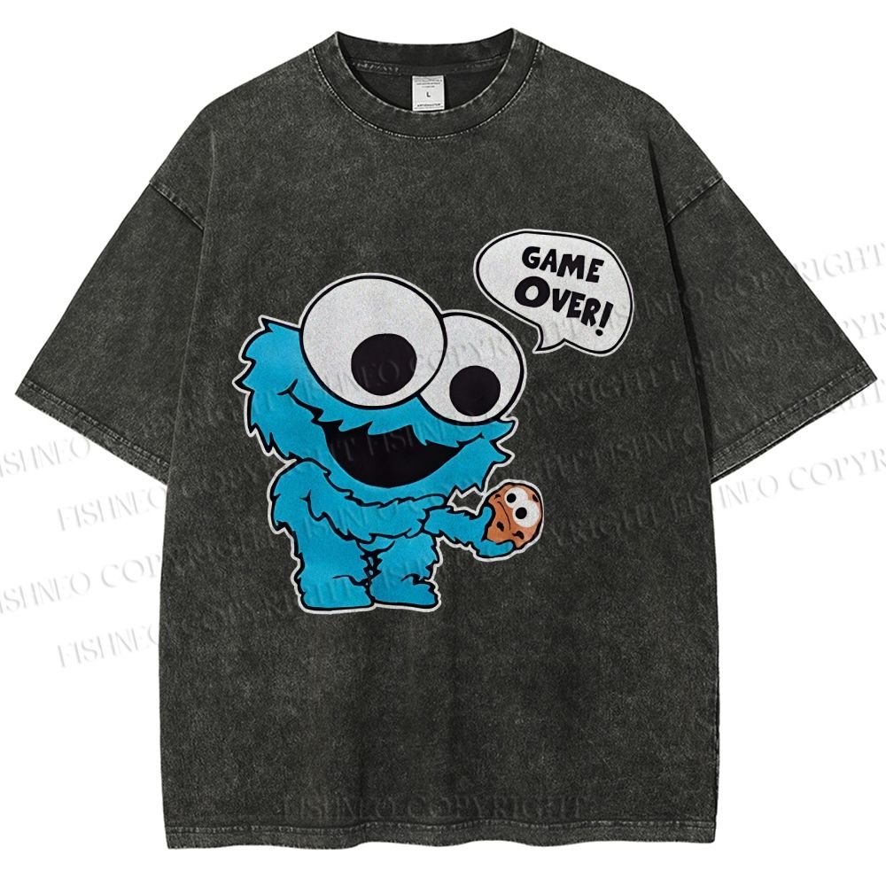 Unisex Cookie Monster Game Over Printed Washed Tee