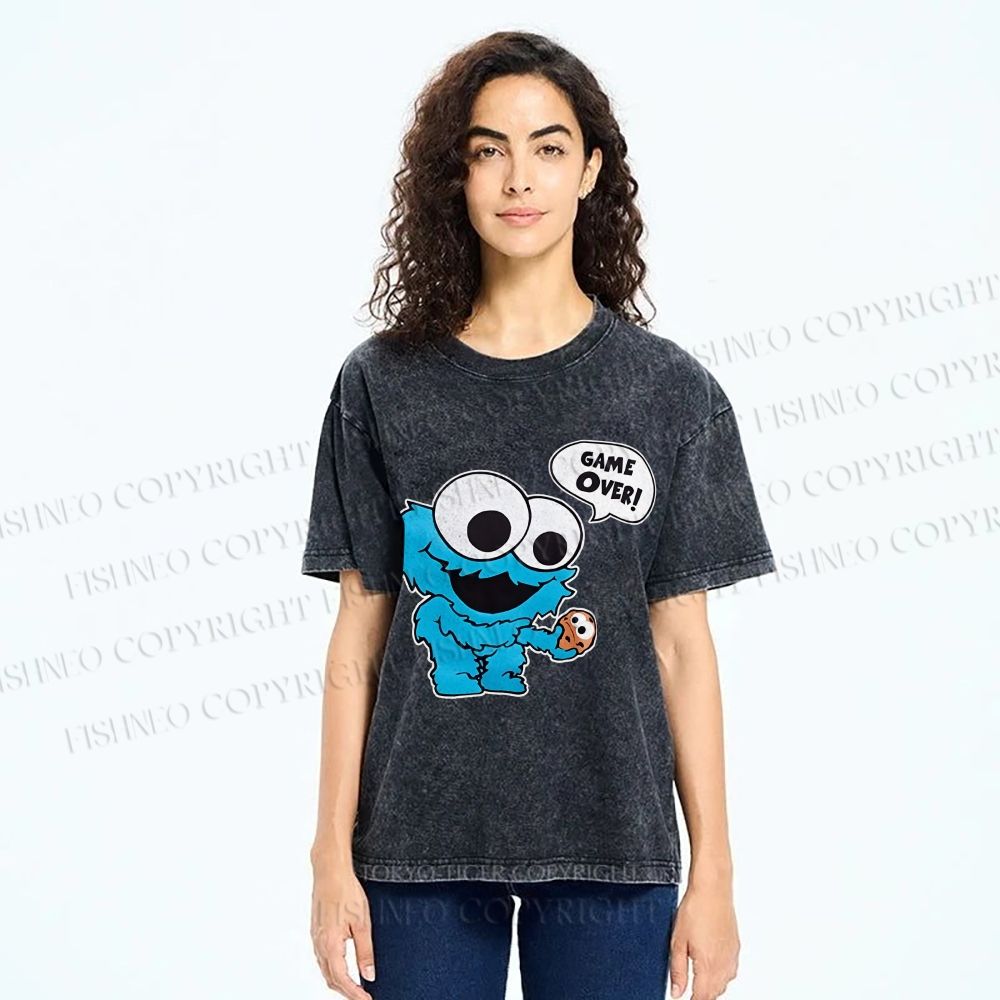 Unisex Cookie Monster Game Over Printed Washed Tee