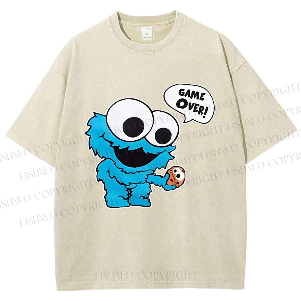 Unisex Cookie Monster Game Over Printed Washed Tee