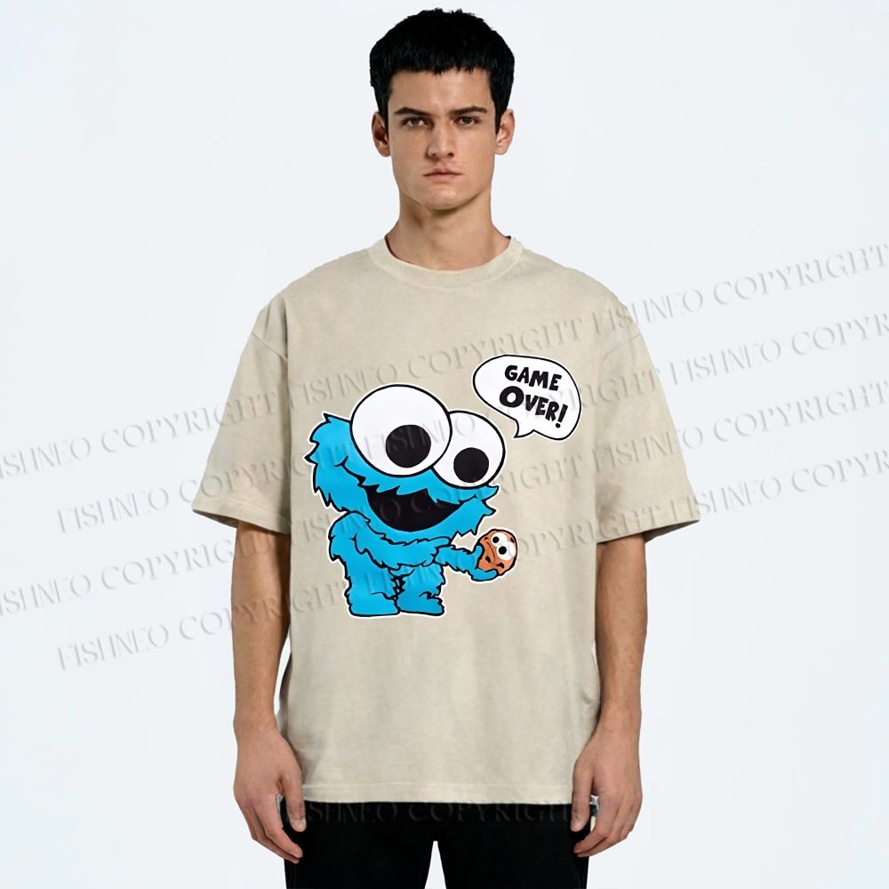 Unisex Cookie Monster Game Over Printed Washed Tee