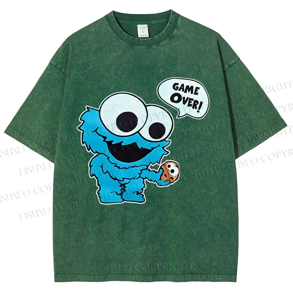 Unisex Cookie Monster Game Over Printed Washed Tee