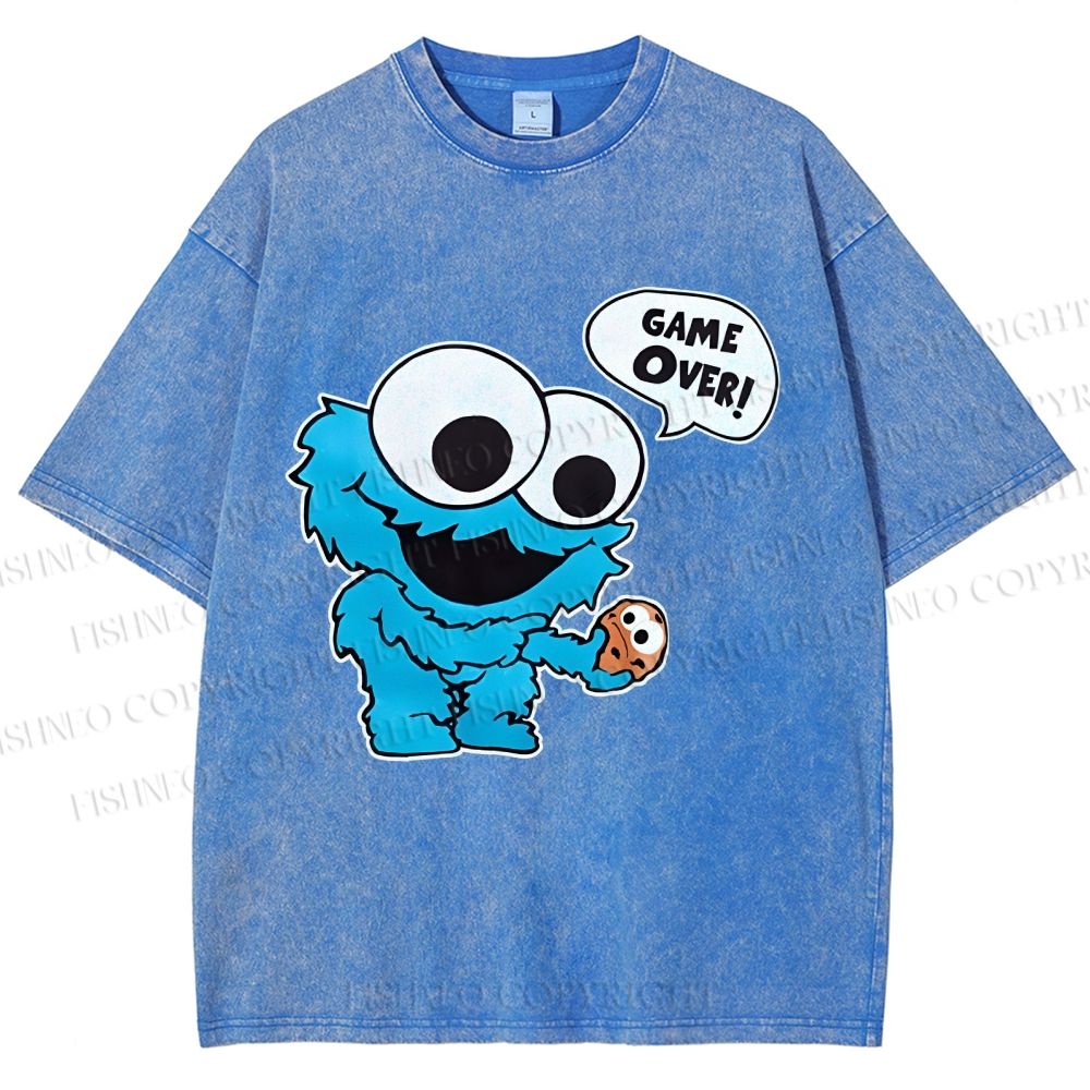 Unisex Cookie Monster Game Over Printed Washed Tee