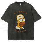 Unisex Silly Simpson No Brain No Pain Printed Washed Tee