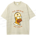 Unisex Silly Simpson No Brain No Pain Printed Washed Tee