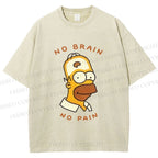 Unisex Silly Simpson No Brain No Pain Printed Washed Tee