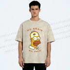Unisex Silly Simpson No Brain No Pain Printed Washed Tee