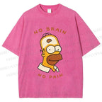 Unisex Silly Simpson No Brain No Pain Printed Washed Tee