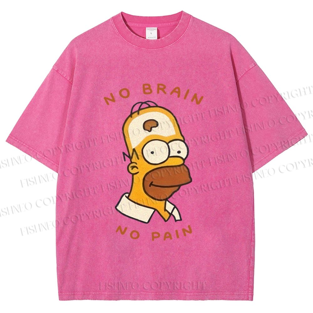 Unisex Silly Simpson No Brain No Pain Printed Washed Tee