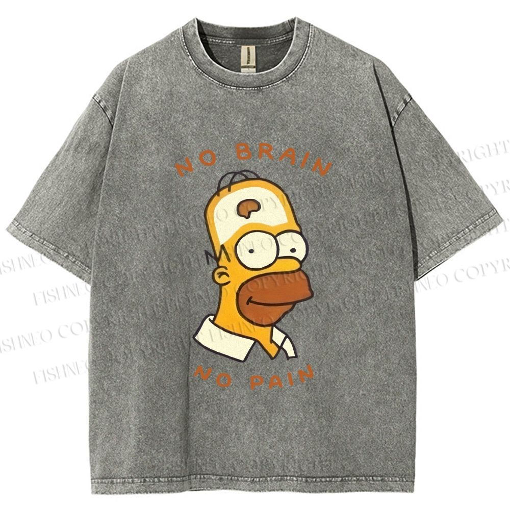 Unisex Silly Simpson No Brain No Pain Printed Washed Tee