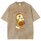 Unisex Silly Simpson No Brain No Pain Printed Washed Tee