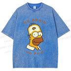 Unisex Silly Simpson No Brain No Pain Printed Washed Tee