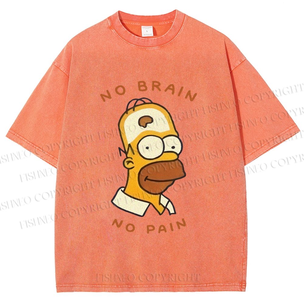 Unisex Silly Simpson No Brain No Pain Printed Washed Tee