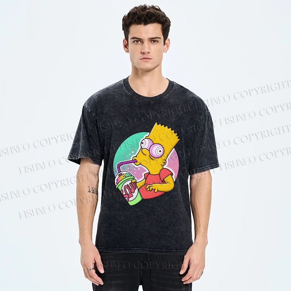 Unisex Weird Simpson Drinking Squishee Printed Washed Tee