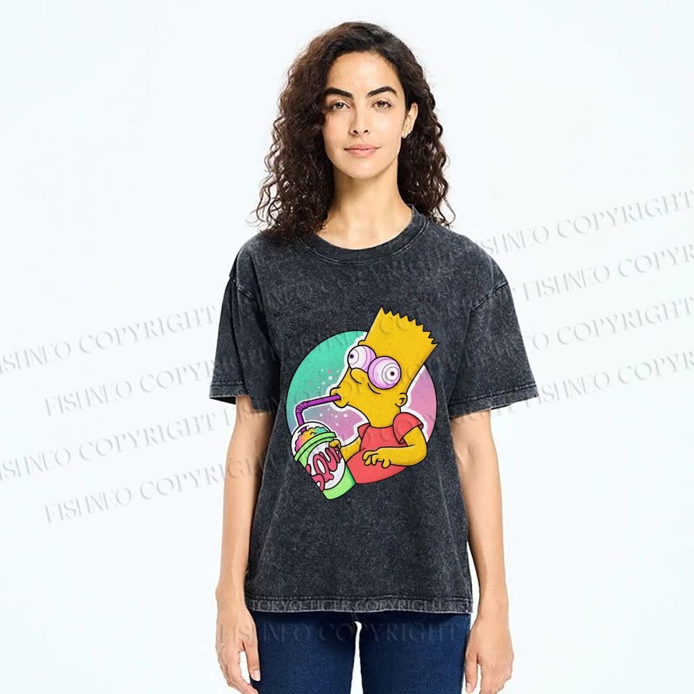 Unisex Weird Simpson Drinking Squishee Printed Washed Tee