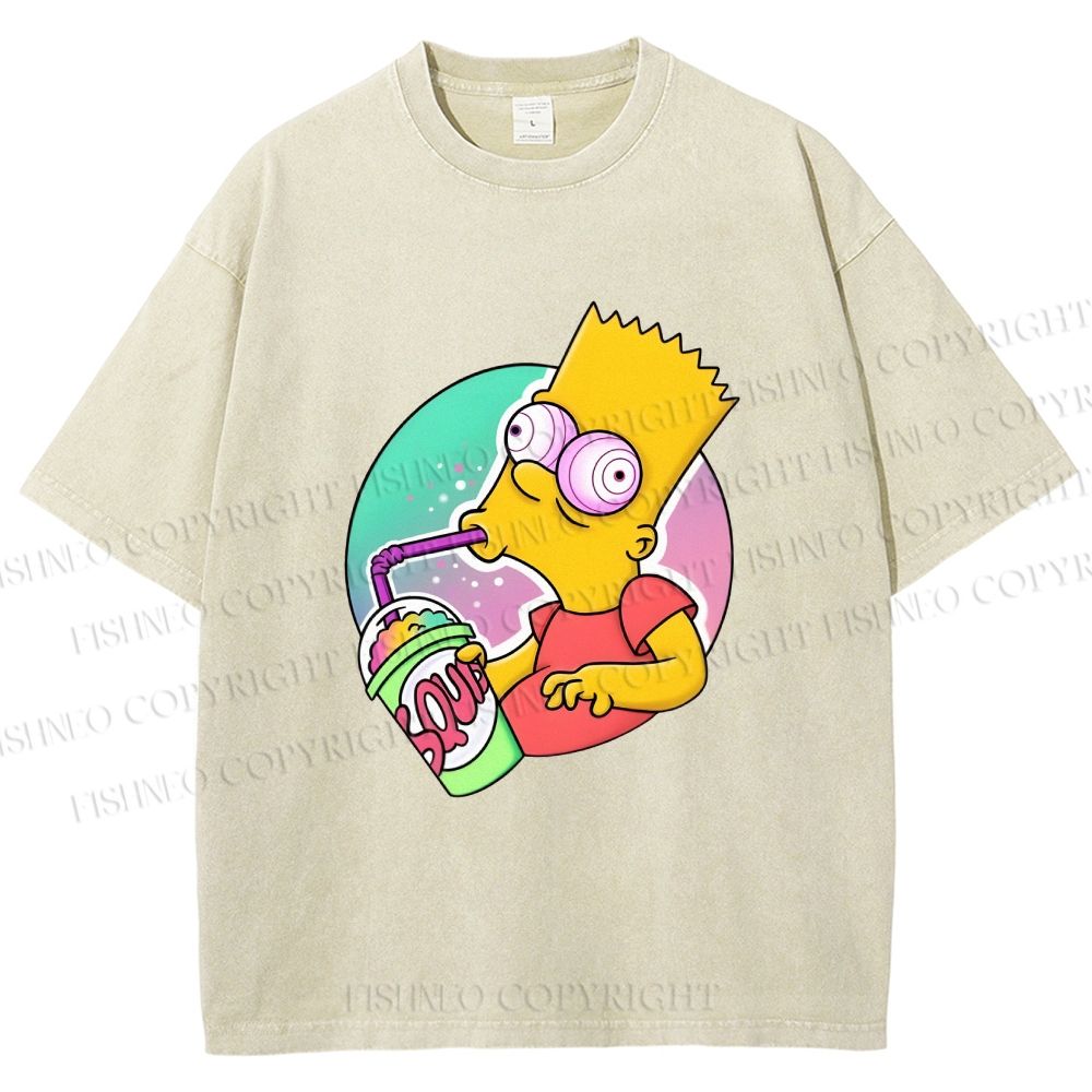 Unisex Weird Simpson Drinking Squishee Printed Washed Tee