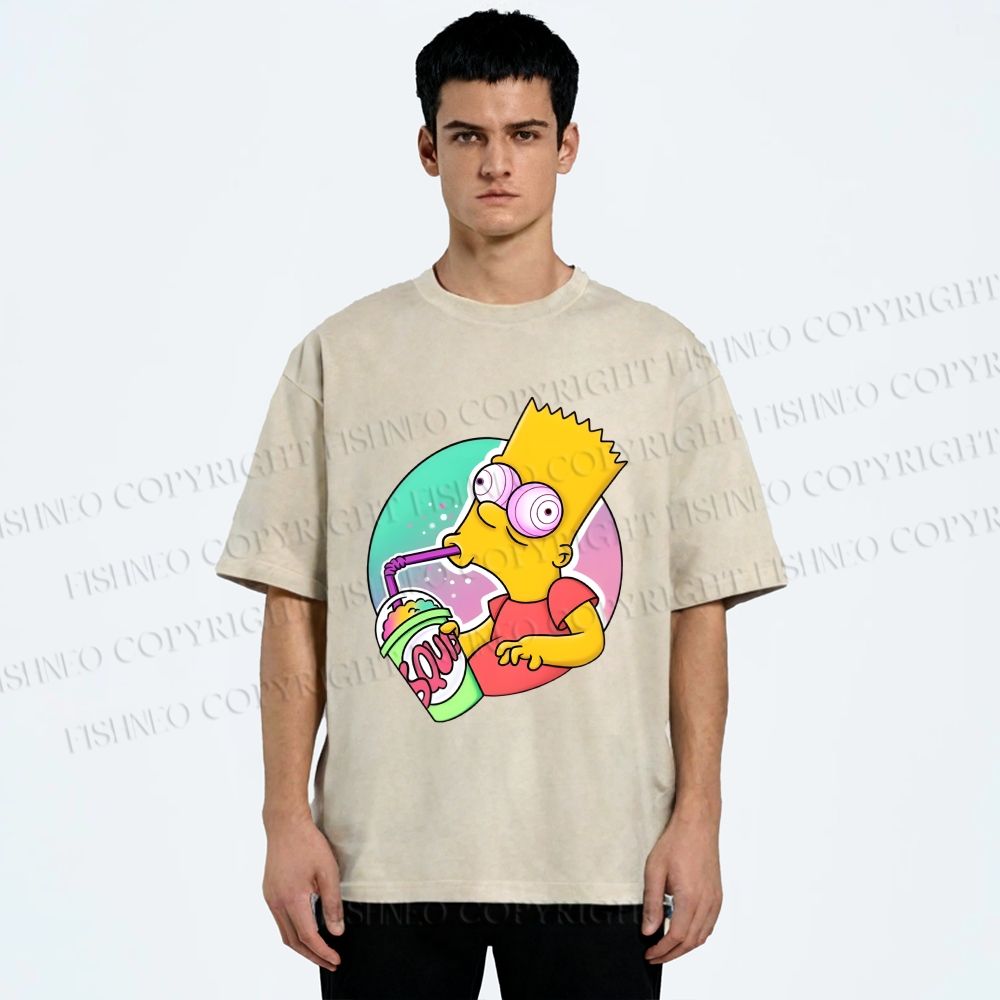 Unisex Weird Simpson Drinking Squishee Printed Washed Tee