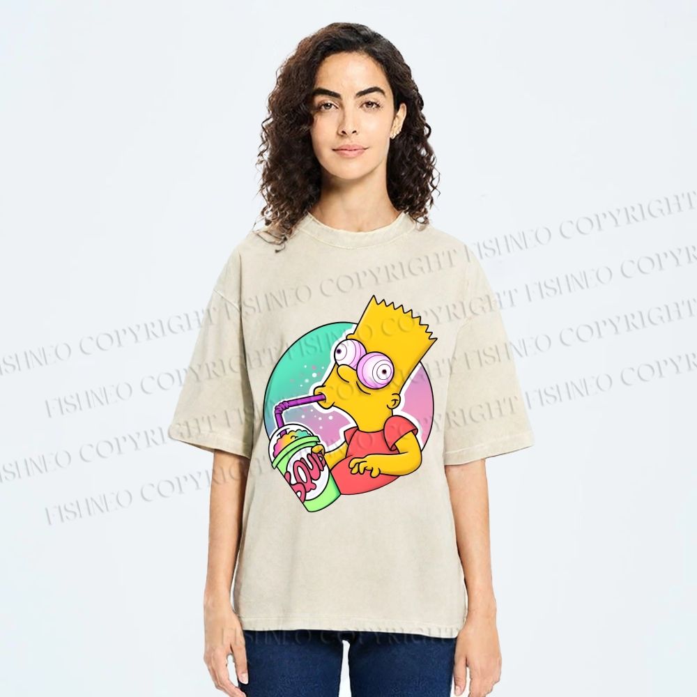 Unisex Weird Simpson Drinking Squishee Printed Washed Tee