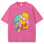 Unisex Weird Simpson Drinking Squishee Printed Washed Tee
