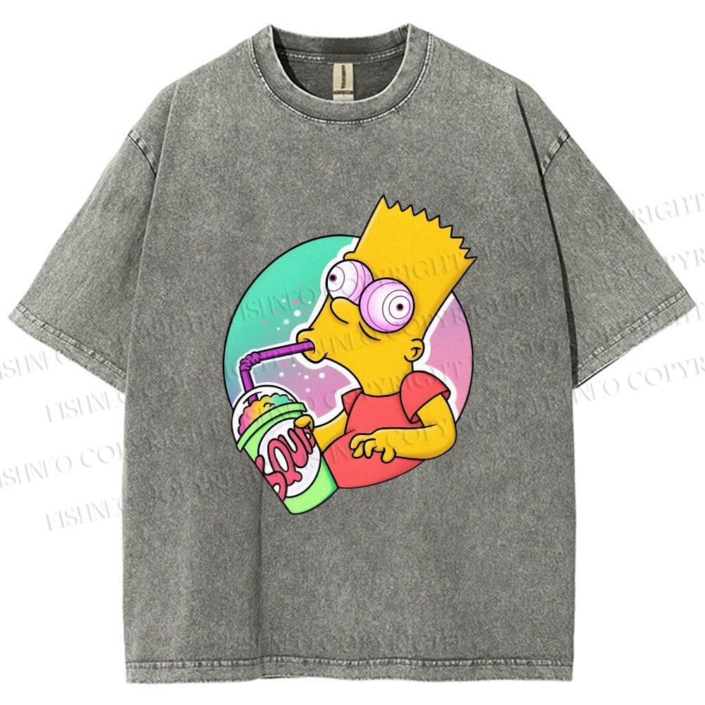 Unisex Weird Simpson Drinking Squishee Printed Washed Tee