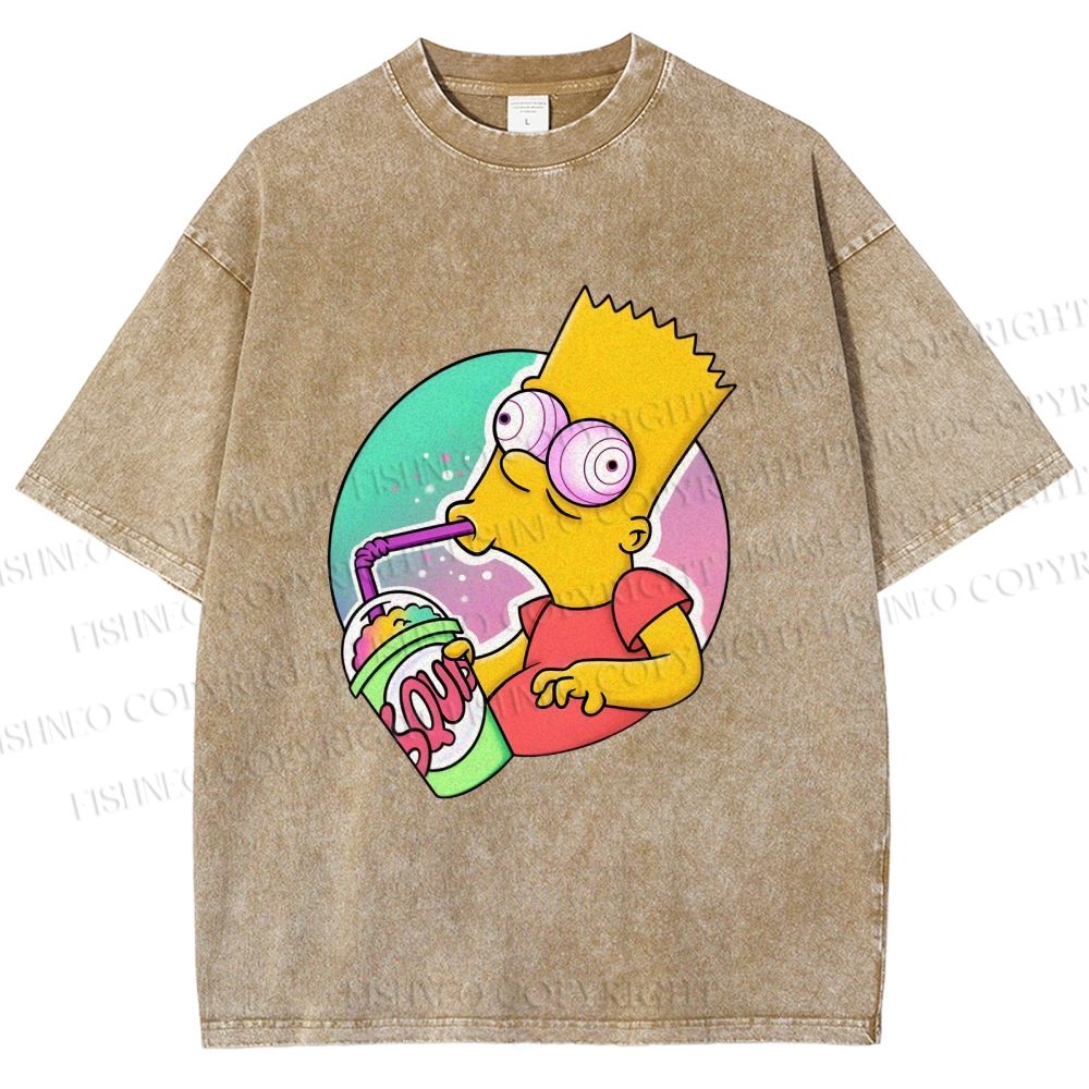 Unisex Weird Simpson Drinking Squishee Printed Washed Tee